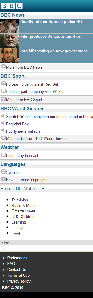 BBC Mobile site 2010